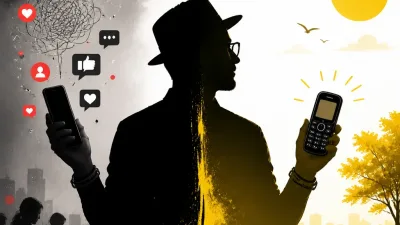 Illustration editoriale pour Pascal Obispo troque son smartphone pour un portable normal avec seulement des numéros