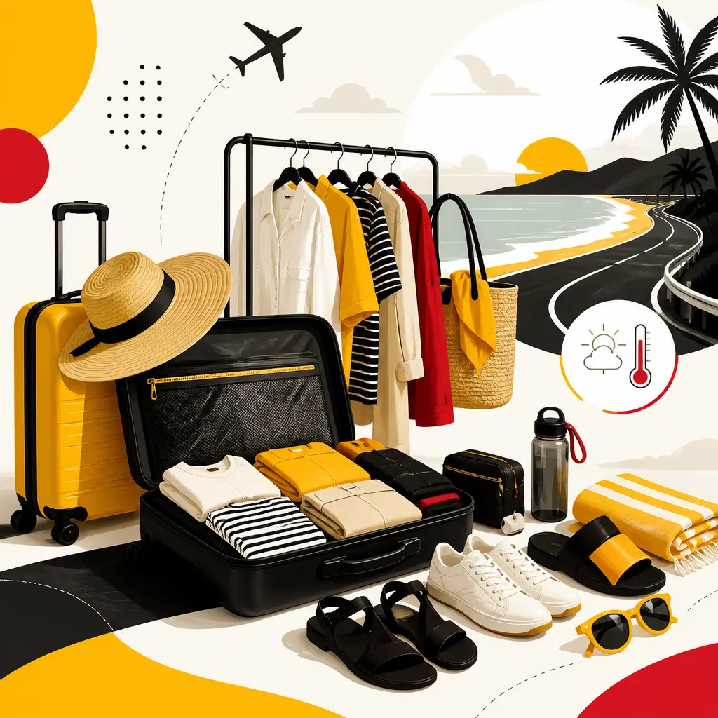 Illustration editoriale pour Vacances d’été 2026 : 25 vêtements, chaussures et accessoires pour voyager avec style et confort