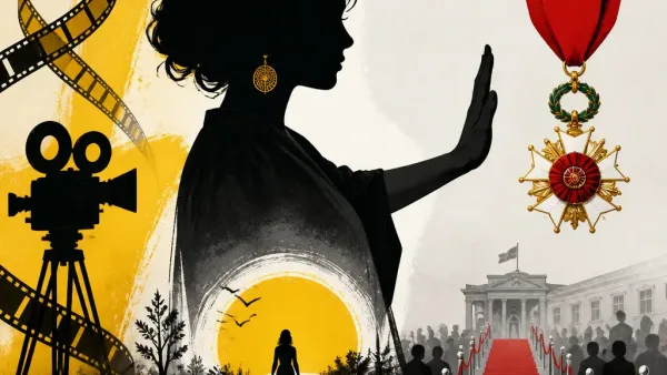 Illustration editoriale pour Rachida Brakni refuse la Légion d&rsquo;honneur et est comparée à Geneviève de Fontenay