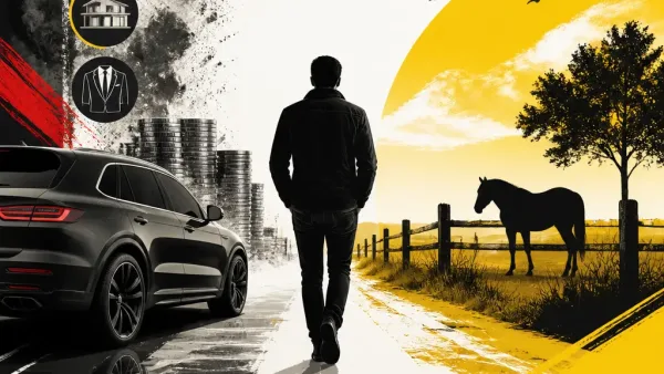 Illustration editoriale pour Mathieu Ceschin de L’amour est dans le pré : son témoignage sur l’illusion du paraître et la Porsche Cayenne