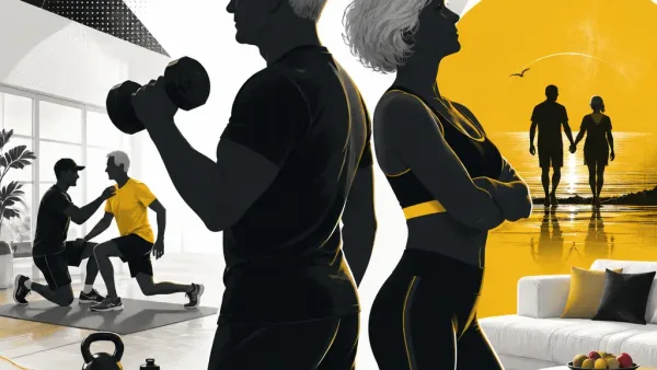 Illustration editoriale pour William Leymergie est devenu « baraqué » grâce à ses coachings à domicile : Sophie Davant, pas peu fière, exhibe son nouveau corps