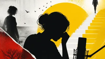 Illustration editoriale pour Laurence Ferrari évoque en larmes le suicide de sa mère face caméra