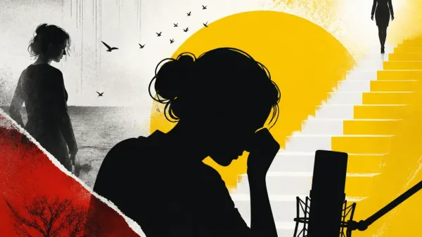 Illustration editoriale pour Laurence Ferrari évoque en larmes le suicide de sa mère face caméra