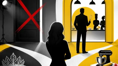Illustration editoriale pour Élodie Gossuin écartée de la présentation du Meilleur Pâtissier au profit d’Olivier Minne