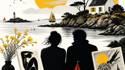 Illustration editoriale pour Mélanie Thierry et Raphaël ont choisi l&rsquo;île de Bréhat, inspirée par Matisse et Chagall