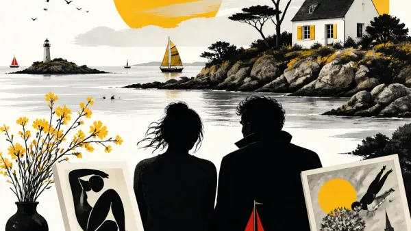 Illustration editoriale pour Mélanie Thierry et Raphaël ont choisi l&rsquo;île de Bréhat, inspirée par Matisse et Chagall