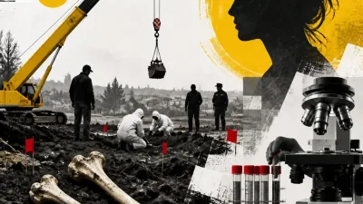 Illustration editoriale pour Delphine Jubillar : une grue déployée près des premiers ossements
