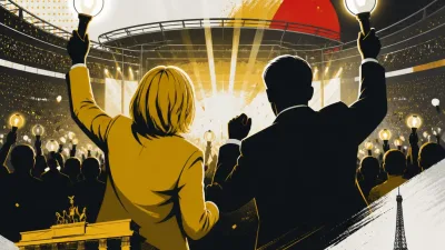 Illustration editoriale pour Brigitte et Emmanuel Macron dansent au concert de BTS au Stade de France