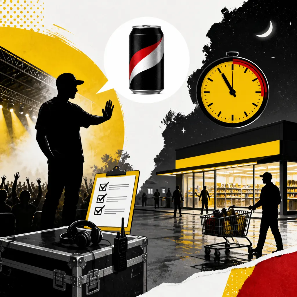 Illustration editoriale pour Un artiste au Lovely Brive Festival refuse de jouer sans Pepsi, un supermarché ouvert à 22h