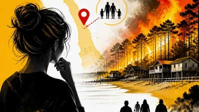 Illustration editoriale pour Ingrid Chauvin inquiète pour sa famille coincée par les incendies au Cap Ferret