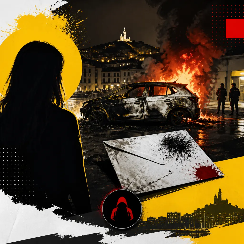 Illustration editoriale pour Un véhicule de l’influenceuse Carla Moreau incendié à Marseille avec une lettre de la DZ Mafia retrouvée sur place
