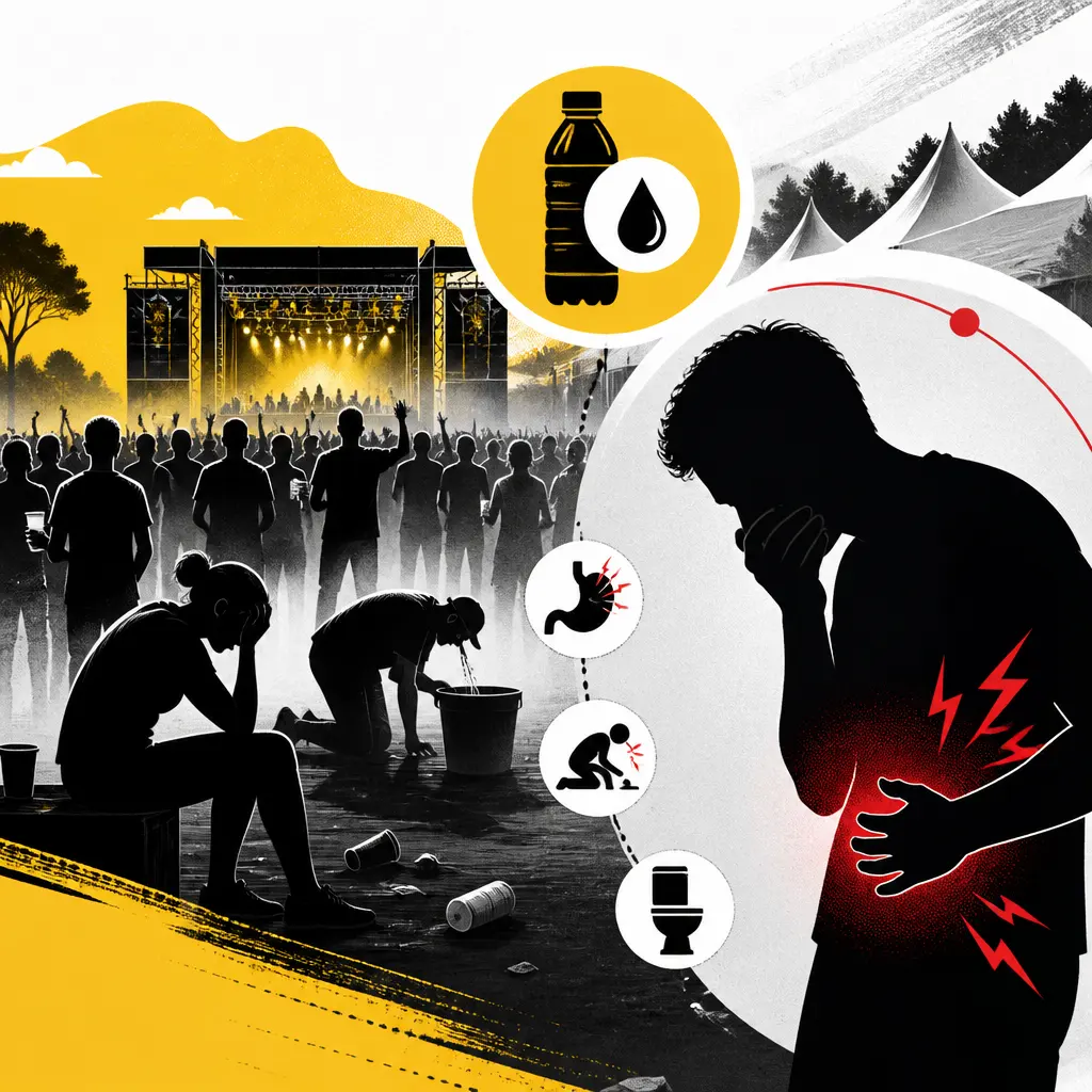 Illustration editoriale pour Aya Nakamura, Gims, Katy Perry : des dizaines de festivaliers aux Vieilles Charrues souffrent de troubles digestifs, nausées et vomissements