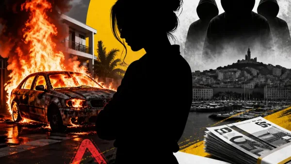 Illustration editoriale pour Carla Moreau menacée par la DZ Mafia avec une demande de 60 000 euros après l’incendie de sa voiture