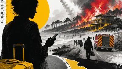 Illustration editoriale pour Françoise Laborde évacuée de sa maison du Cap Ferret face aux incendies