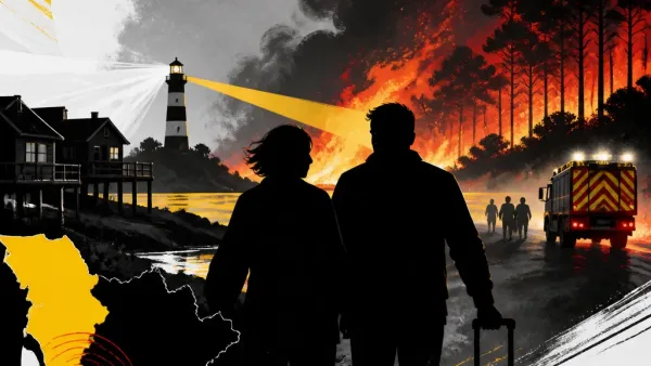 Illustration editoriale pour Sophie Davant et William Leymergie évacués d’urgence en pleine nuit à cause d’un incendie en Gironde