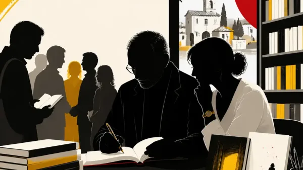 Illustration editoriale pour Jean Reno : Zofia l’épaule lors de ses séances de dédicaces