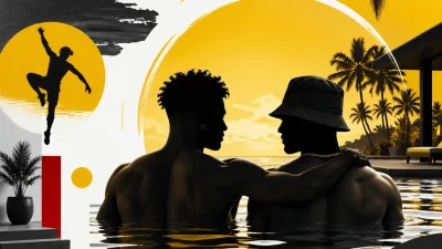 Illustration editoriale pour Jonathan Jenvrin plus musclé que jamais s’affiche en charmante compagnie dans une piscine