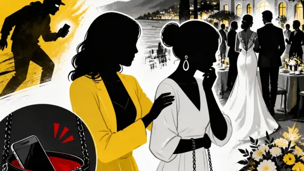 Illustration editoriale pour Vol de portable au mariage de Thylane Blondeau, Karine Le Marchand intervient pour Sandra Sisley