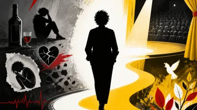Illustration editoriale pour Muriel Robin revient sur trente ans d’alcoolisme, quatre dépressions, une fausse couche, un burn-out et une embolie pulmonaire