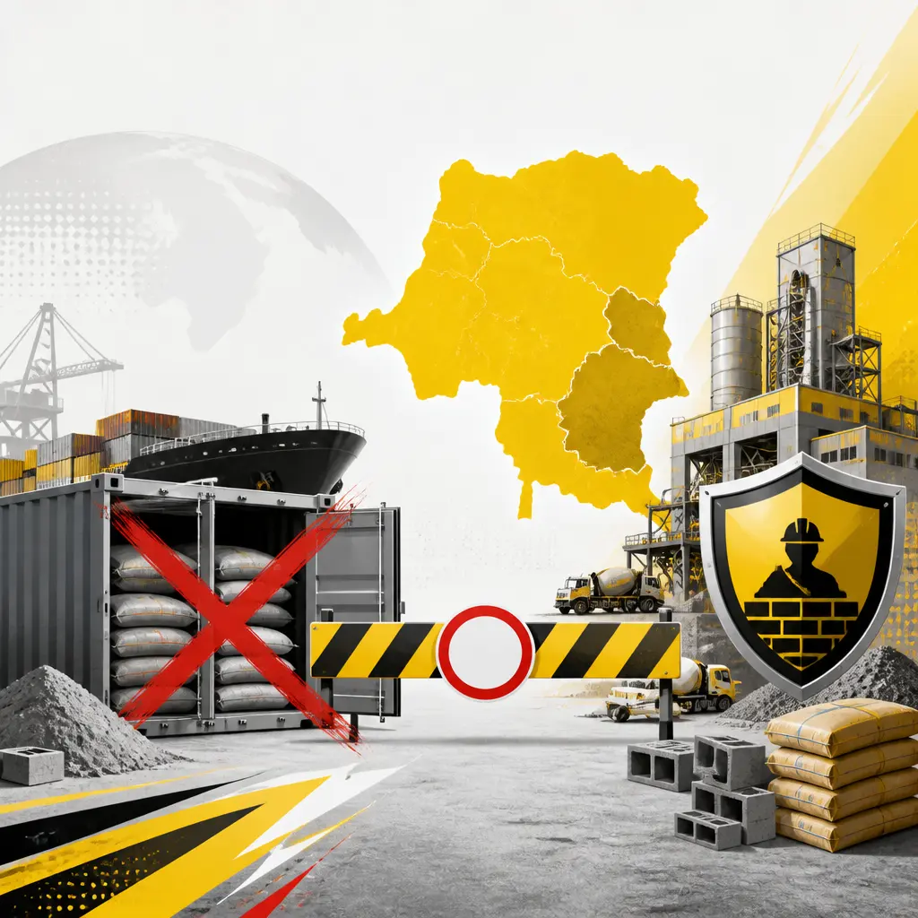 Illustration editoriale pour RDC : prolongation des restrictions sur l’entrée du ciment et de la chaux