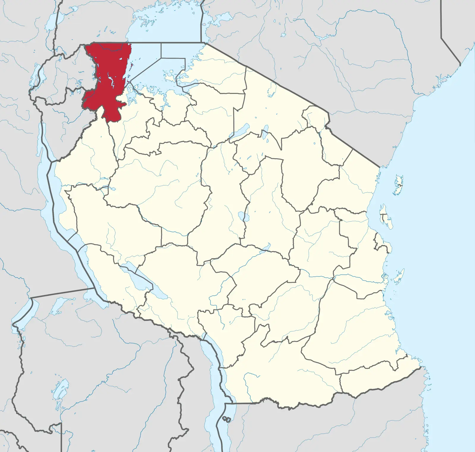 Carte localisant la région de Kagera en Tanzanie