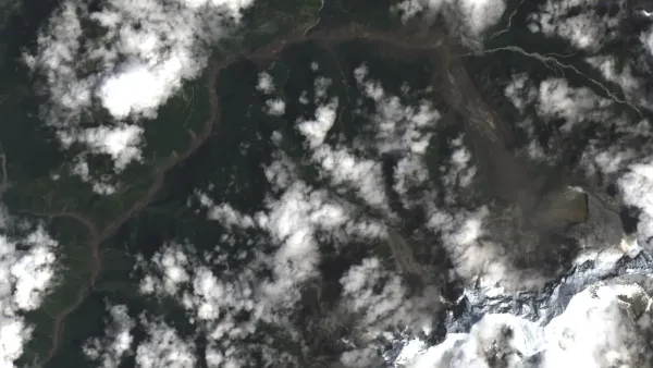 Image satellite des zones touchées par les inondations du 26 août 2026 dans le district népalais de Rasuwa
