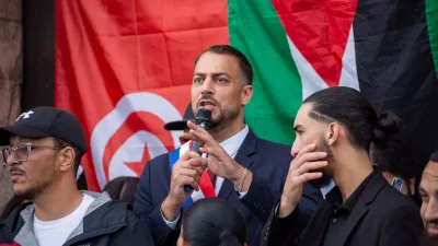 Sébastien Delogu lors d'une manifestation à Marseille le 2 juin 2024