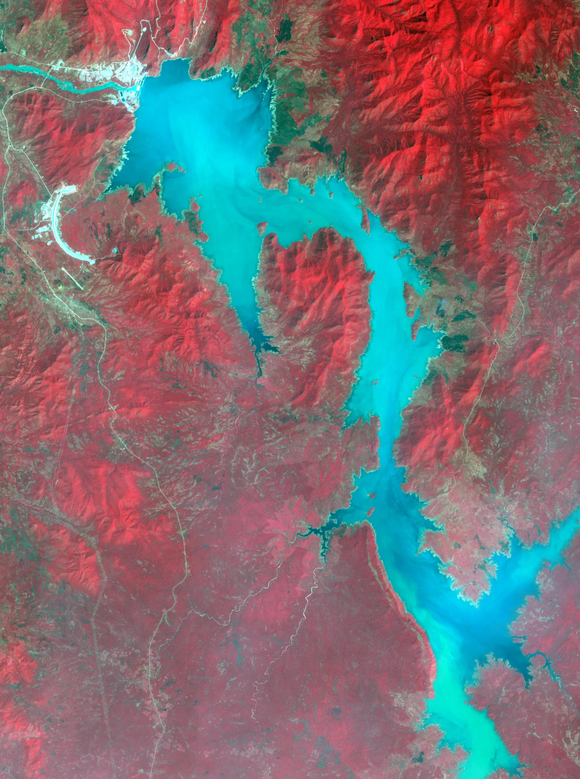 Vue satellite du Grand barrage de la Renaissance en Éthiopie